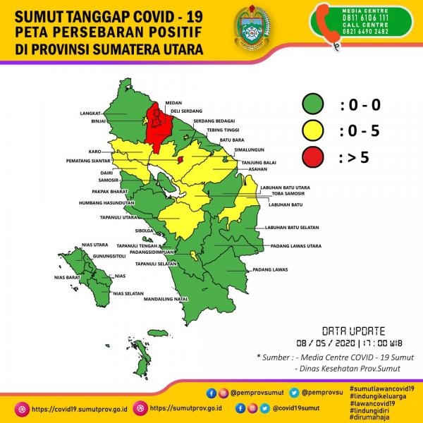 Peta Persebaran Positif di Provinsi Sumatera Utara 8 Mei 2020